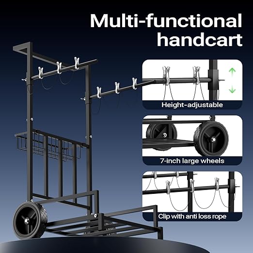 2-in-1 Leaf Bag Holder Cart & Hand Truck Dolly, Heavy Duty Garden Trash Bag Stand with 7" All-Terrain Wheels, 200lbs Capacity, Anti-Loss Clips & Utility Basket for Yard Work, Moving, Camping