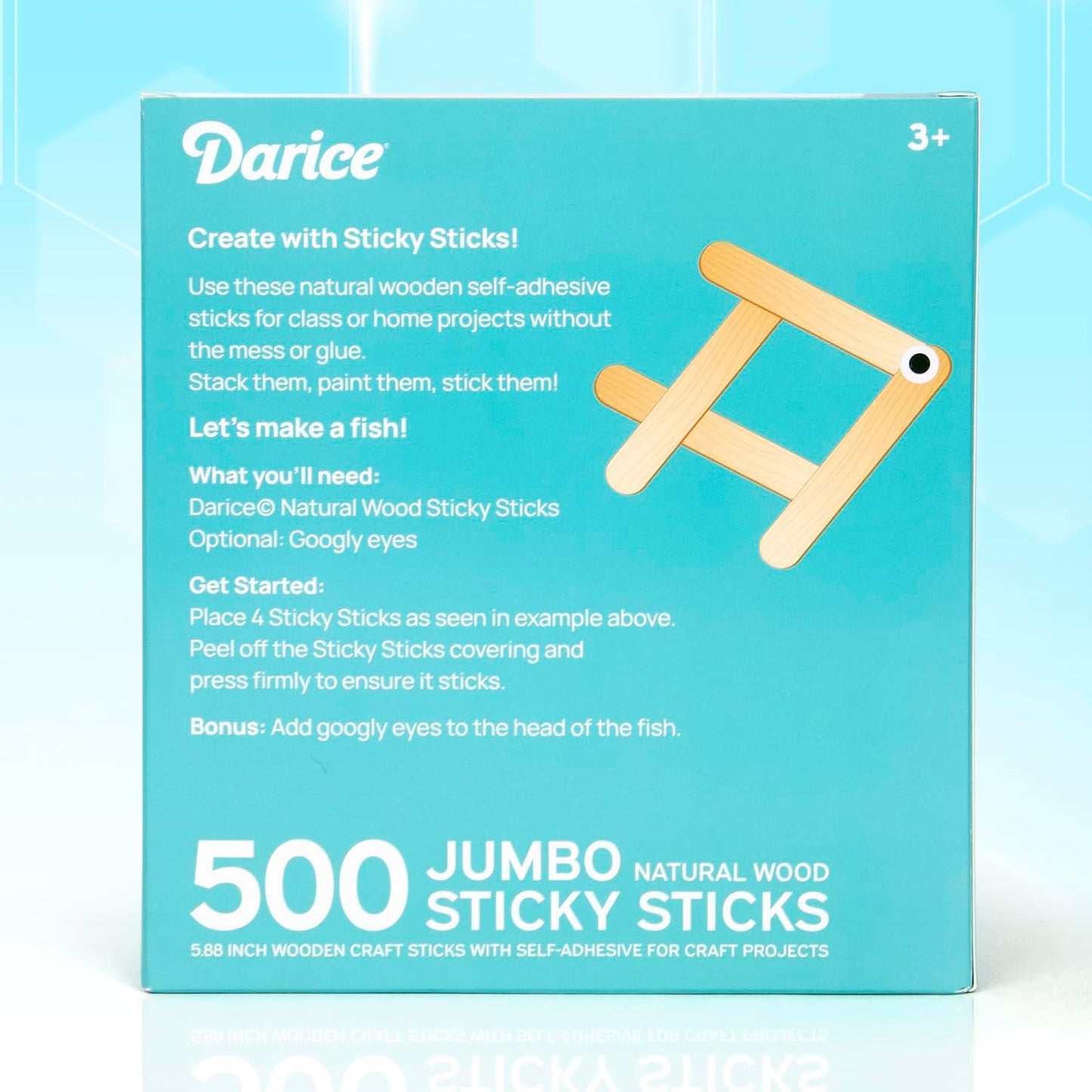 Darice Self-Adhesive Popsicle Sticks for Crafts – 500 Jumbo Wooden Sticks with Adhesive Tips, 6” x 1”, Mess-Free Arts and Crafts for Classroom, STEM, Home (Ages 3+)
