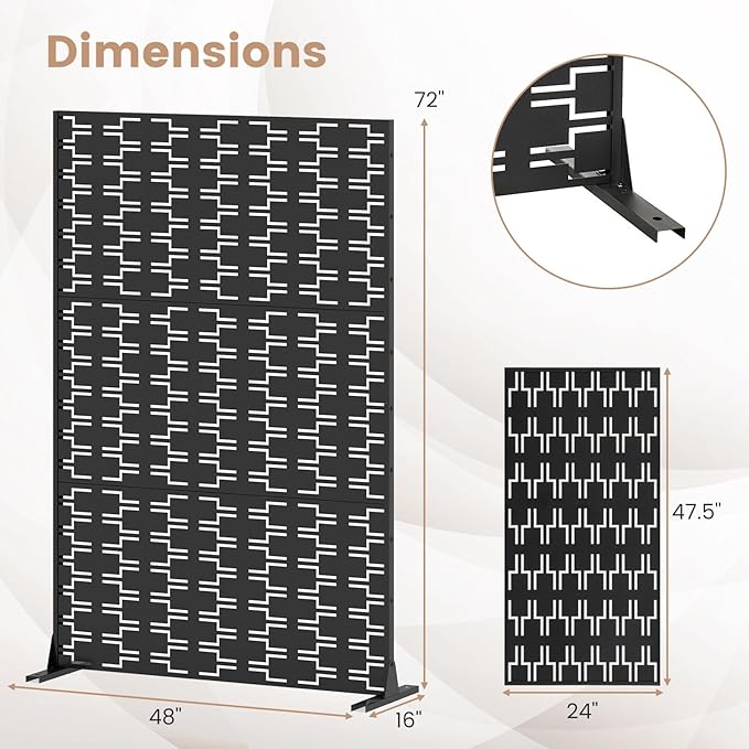 Giantex 2 Panels Metal Privacy Screen, 72''H x 48''W Powder-Coated Decorative Outdoor Fence Panel, Wall Divider for Room Separation, Freestanding Patio Divider for Balcony & Yard (Brick Pattern)