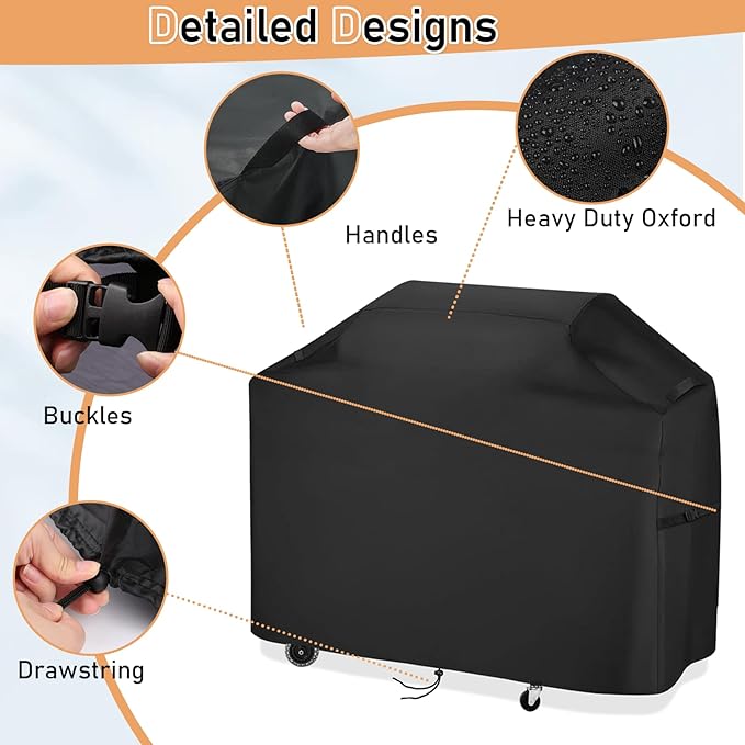 Grill Cover for Cuisinart 28" Outdoor Flat-Top Barbecue Covers, Waterproof 2-in-1 Carbon Steel Griddle Gas Grill Cover - 53" L×24" W×39" H