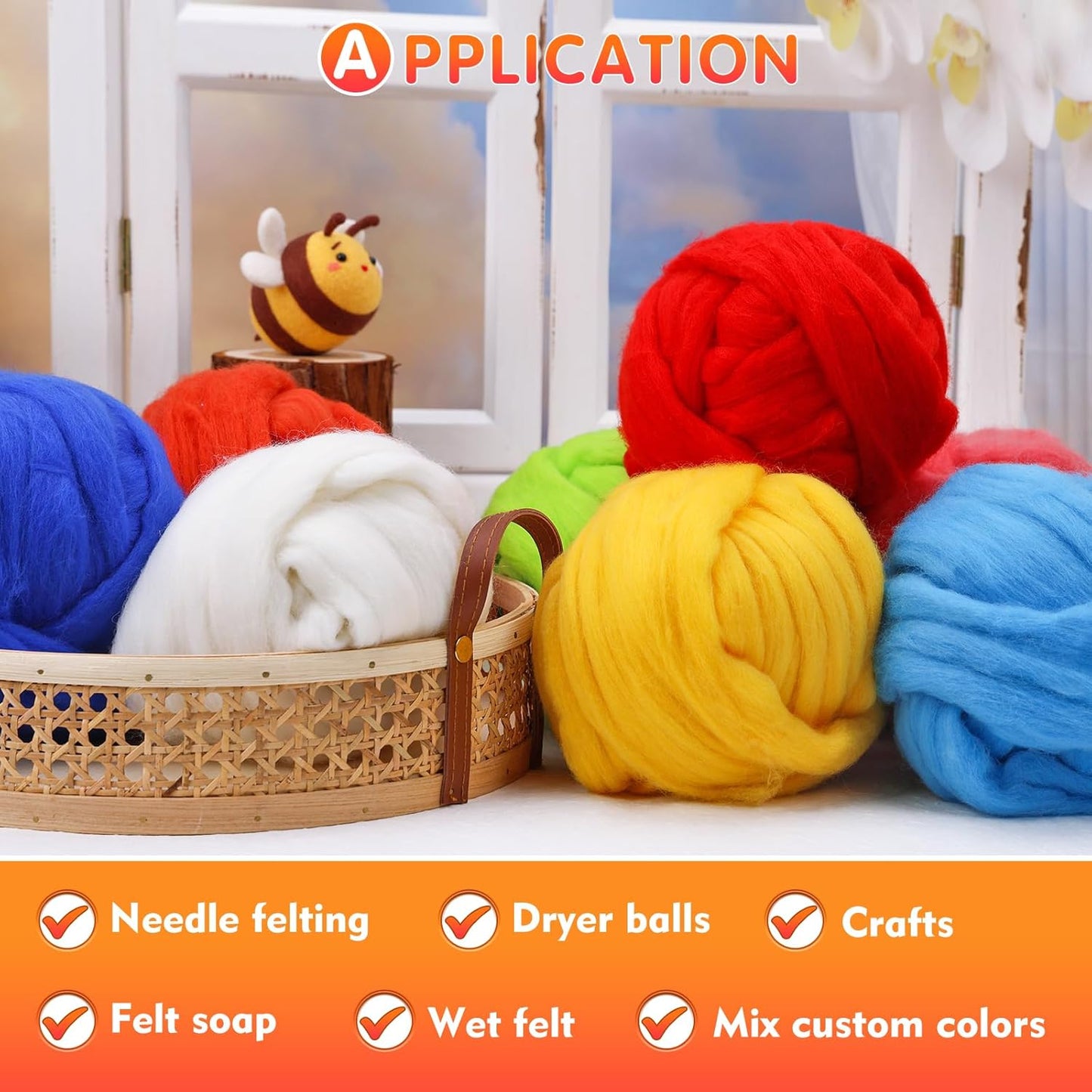 3.53oz Wool Roving Yarn, Wool Felting Supplies, Pure Wools, Chunky Yarn, Spinning Wool Roving for Needle Felting Wet Felting DIY Hand Spinning (Orange)