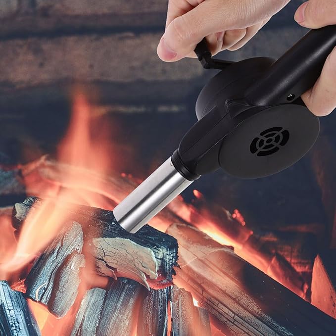 Manual Bbq Air Blower Hand Crank Fan Portable Campfire Bellows for Outdoor Grilling and Camping Fire Pits Black Metal Handheld Grill Accessory