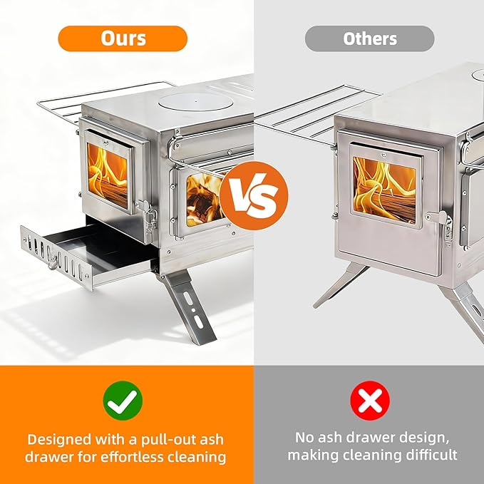 Hot Tent Stove, unho Wood Burning Stove, Portable Wood Stove with 6 Stainless Chimney Pipes for Outdoor Heating & Cooking, Ice Fishing, Hunting,Winter Warmth