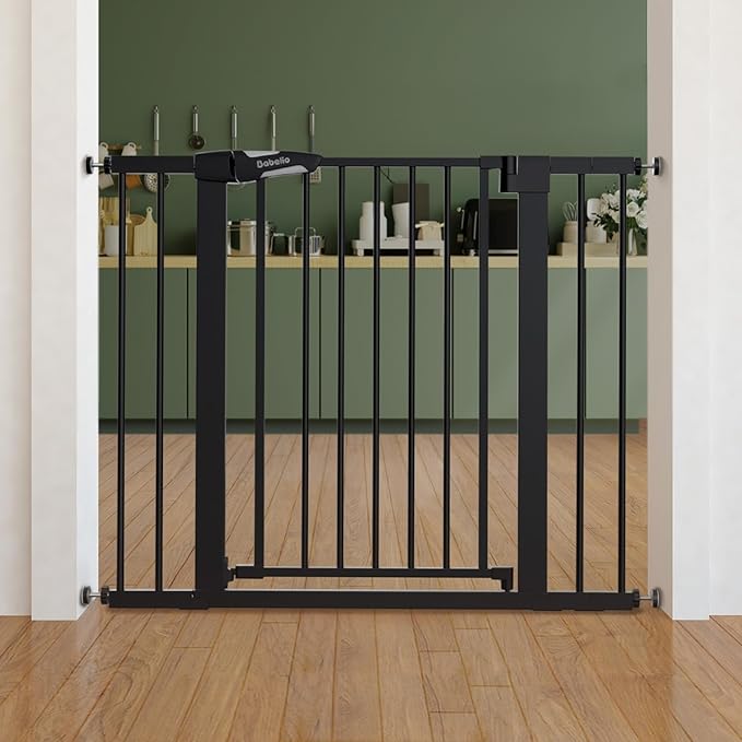 Babelio Baby Gate for Doorways and Stairs, 26-40" Auto Close Dog Gate, PressGuard C5, Easy-Install Pressure Mounted Satey Door, No Drilling Safety Gate for Child and Pets, Black