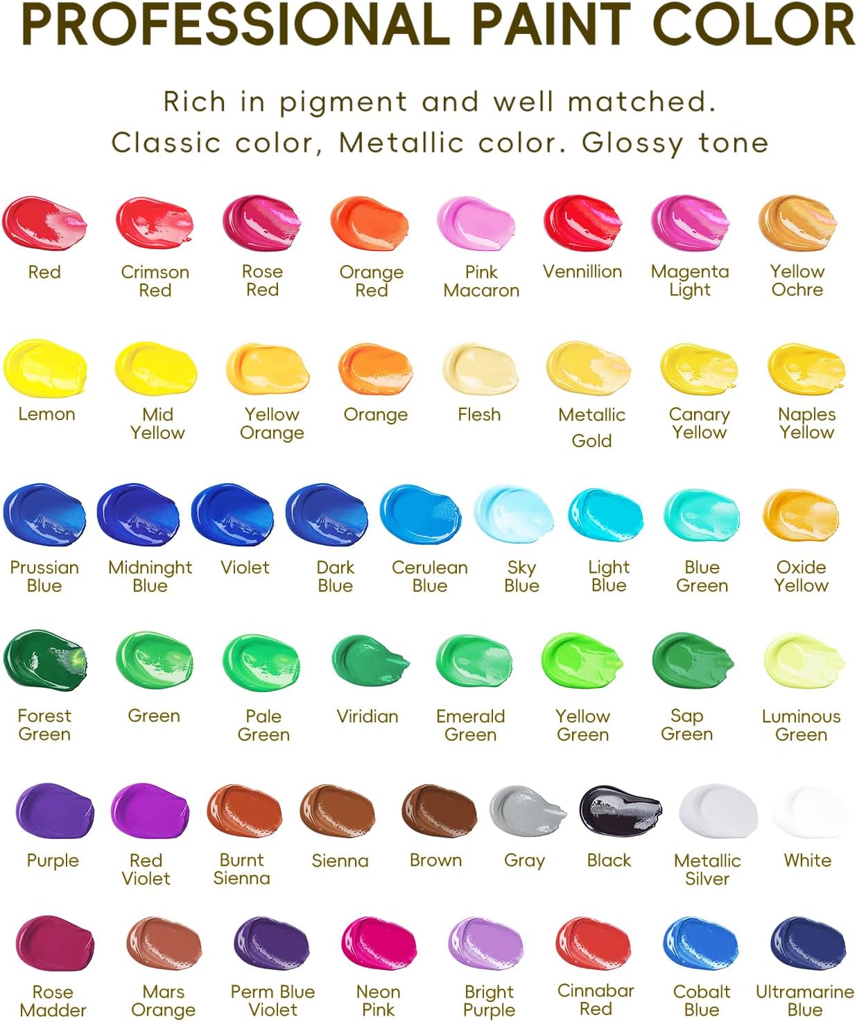 50 Color Acrylic Paint Set, 2oz Bottles, Rich Pigmented Canvas Paint with 10 Brushes &Palette, Professional Art Supplies Kit for Adults & Kids, Non-Toxic, Suitable for Canvas, Rocks, Wood