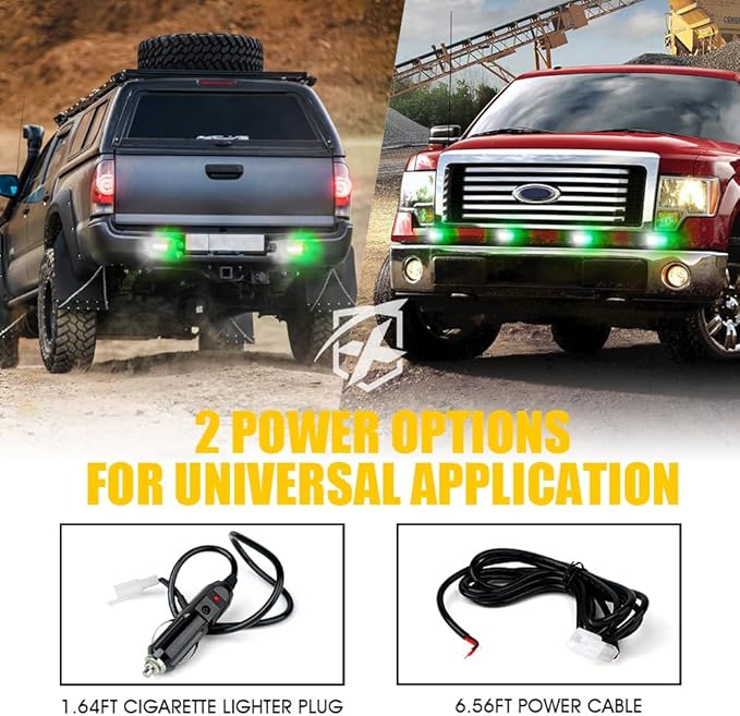 Xprite White Green LED Surface Mount Strobe Lights Kit, w/Control Panel Emergency Safety Warning Flashing Grille Cop Marker Light Assembly for Vehicles Trucks ATV UTV Motorcycle 8PCS