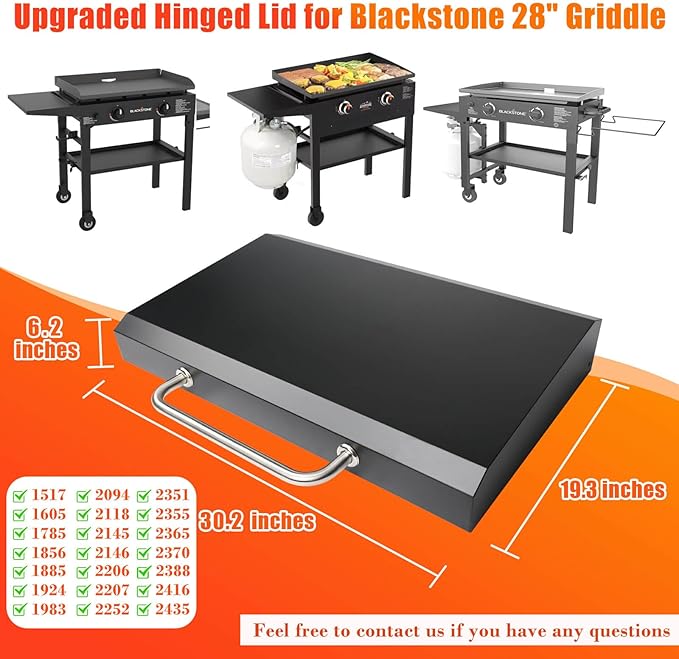 Upgraded Griddle Lid for Blackstone 28'', Hinged Lid for Blackstone 1517 1853 1605 1803 1839 1856 1924 1983 2094 2145 5003, Heat Resistant Griddle Hard Cover for Black Stone, Handle for Easy Lifting
