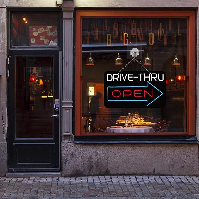JFLLamp Large Drive Thru Open Neon Signs for Wall Decor Neon Lights for Bedroom Led Signs Suitable for Drive Thru Open Office Man Cave Bar Christmas 12V Power Adapter, 23.2*15Inch(Red + Blue+ White)