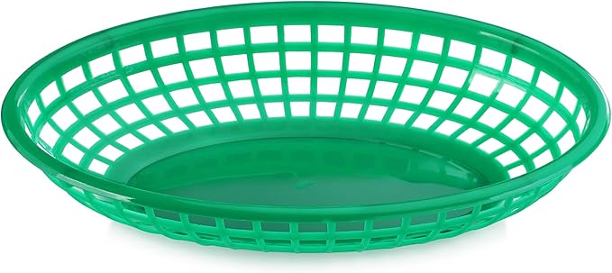 New Star Foodservice 44126 Fast Food Baskets, 9 1/4-Inch x 6-Inch Oval, Set of 12, Green