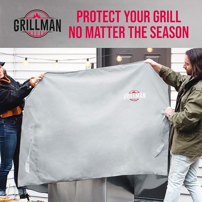 Grillman Barbeque Grill Cover Cover fits Weber BBQ Cover, Brinkmann, Outback and More - Small BBQ Cover Waterproof, Rip-Proof, UV Resistant, Heavy Duty Barbecue Cover (152 x 71 x 112 cm), Grey