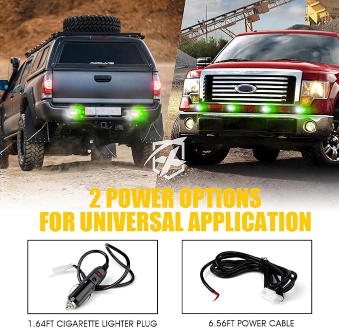 Xprite White Green LED Surface Mount Strobe Lights Kit, w/Control Panel Emergency Safety Warning Flashing Grille Cop Marker Light Assembly for Vehicles Trucks ATV UTV Motorcycle 4PCS