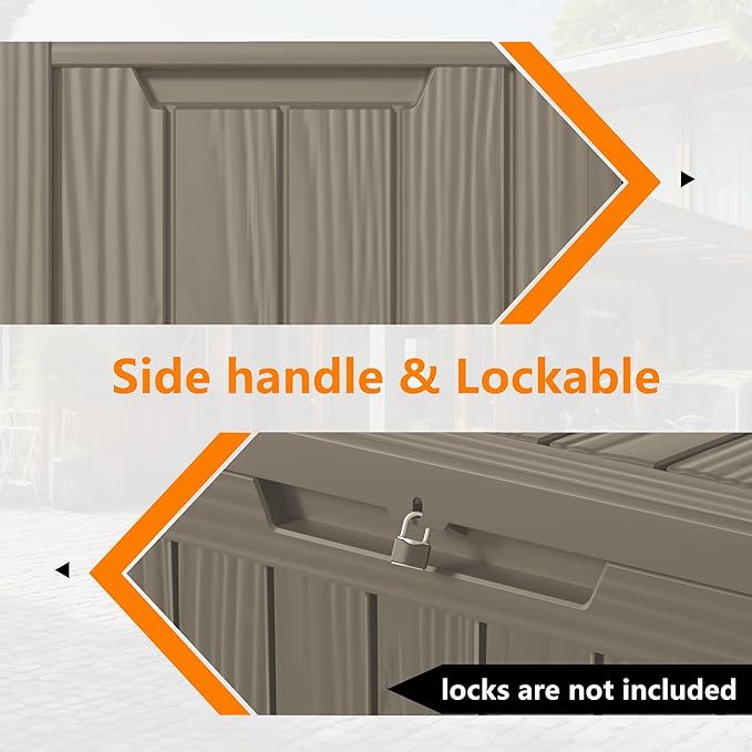80 Gallon Outdoor Storage Box – Resin Deck Box with Lockable Lid, Waterproof Patio Furniture Storage for Tools, Garden & Yard Organization (Grey)