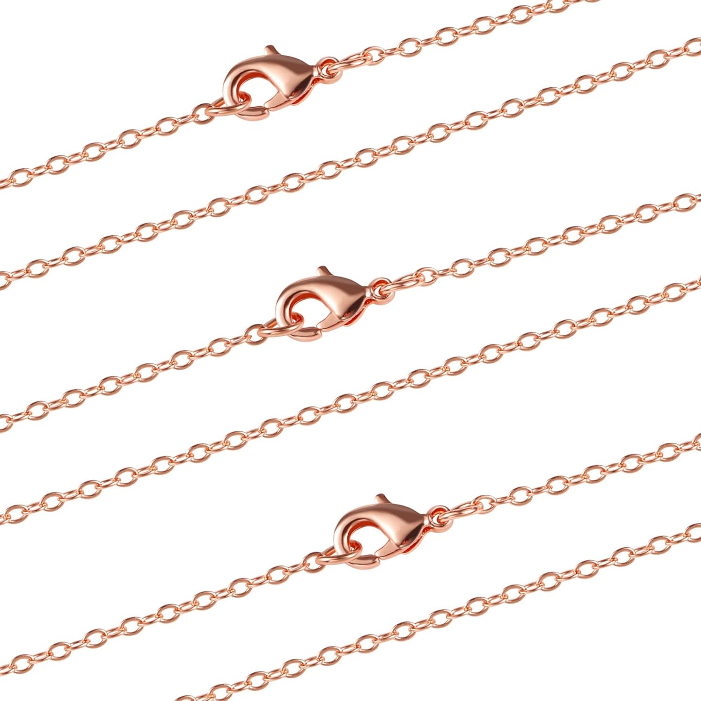ALEXCRAFT Wholesale 12PCS Rose Gold Plated Solid Brass Chain Hypoallergenic Flat Cable Chains Link Bulk for Jewelry Making(18"(1.5MM))