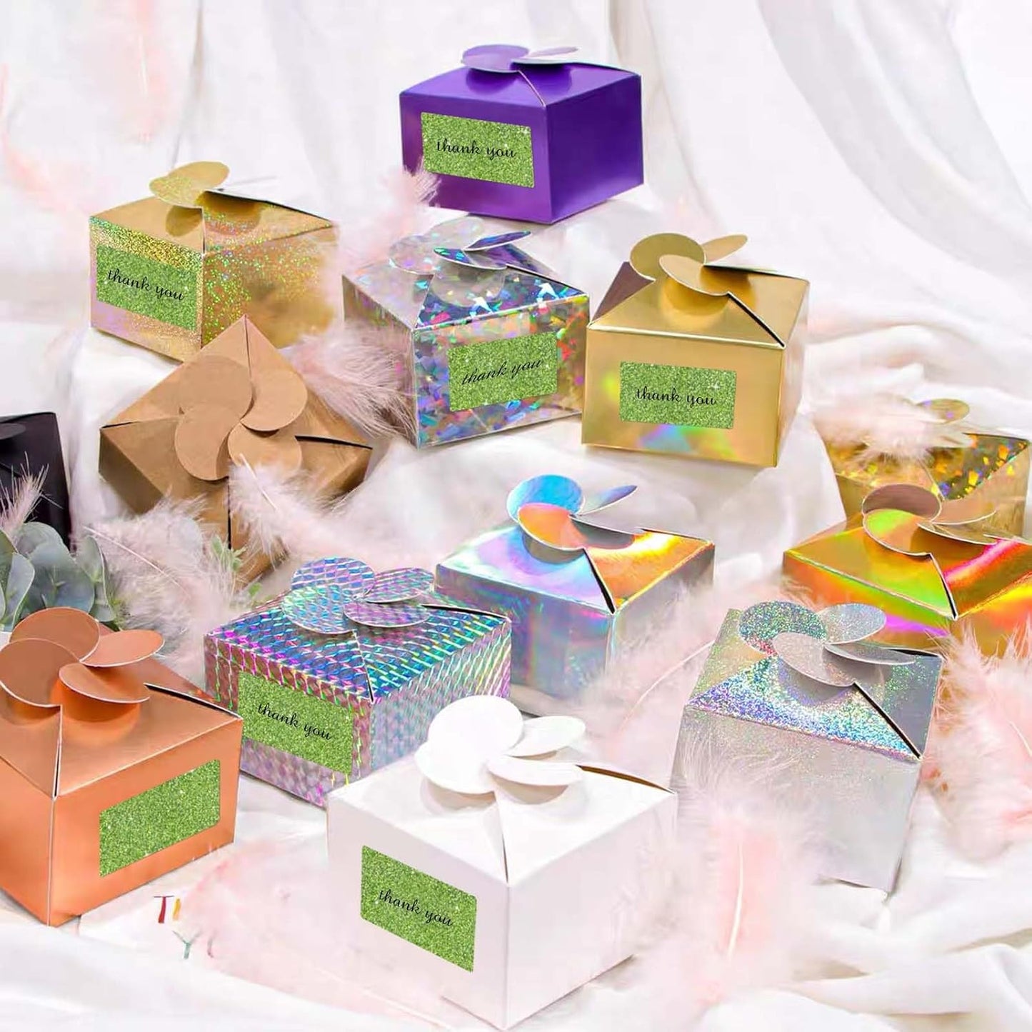 2.25"x1.25" Holographic Thermal Labels Stickers, Glitter Direct Thermal Printer Labels, Waterproof Self-Adhesive Address Shipping Label Stickers, 300 Sheet/ 1 Roll, Holographic Shiny Green