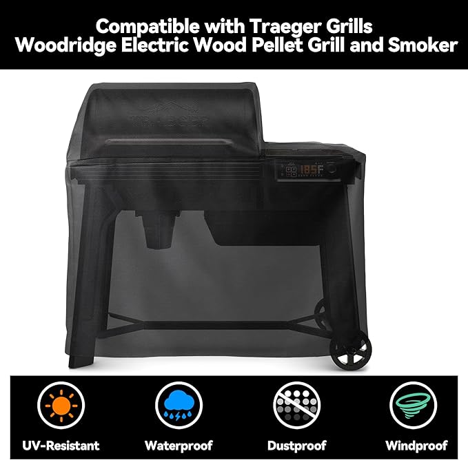 Grill Cover Compatible with Traeger Smoker Grill, Black Waterproof BBQ Cover for Traeger Woodridge TFB86MLH