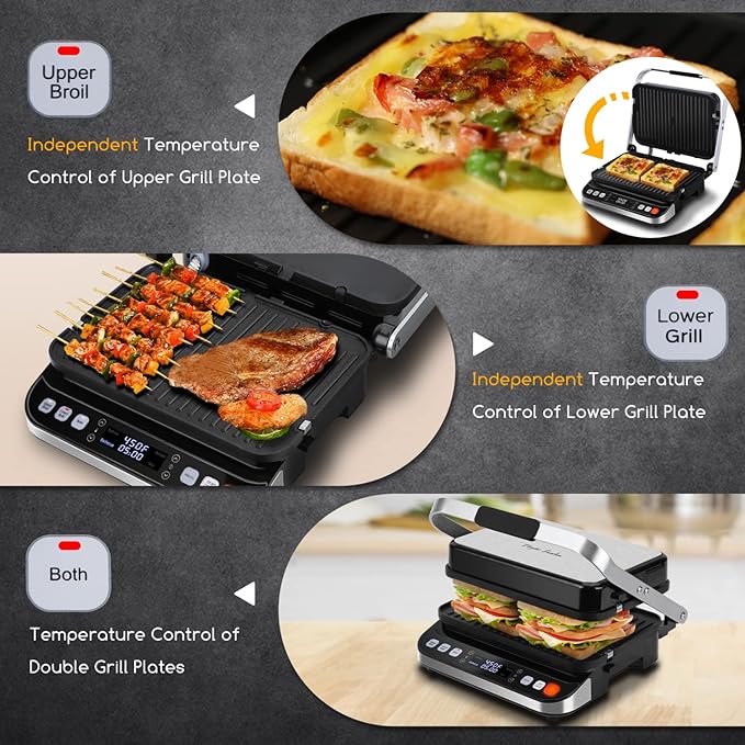 Taylor Swoden Panini Press Waffle Maker, 1600W Electric Indoor Grill with Non-Stick Double Sided Plates, LED Touch Screen, Independent Temperature Control, Opens 180 Degrees, Stainless Steel