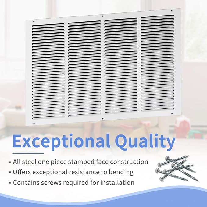 24"W x 16"H [Duct Opening Size] Steel Return Air Grille, Air Return Vent Cover for Ceiling and Sidewall - HVAC Air Vent Covers - [Outer Dimensions: 25.75"W x 17.75"H]