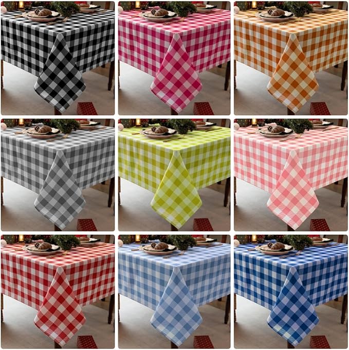 Gingham Plaid Tablecloth - Rectangular 58x102 Inch Water Resistant St Patricks Table Cloth for Indoor/Outdoor Use - Seasonal Irish Christmas Table Cover for Kitchen, Picnics, and Parties