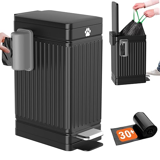 Pupzle Dog Poop Trash Can Outside, 3.2 Gal Metal Dog Waste Trash Can with Lid Outdoor, Waste Container with Pedal Garbage Poop Bin, Poo Bucket Outdoor with Lid for Backyard Odor Control