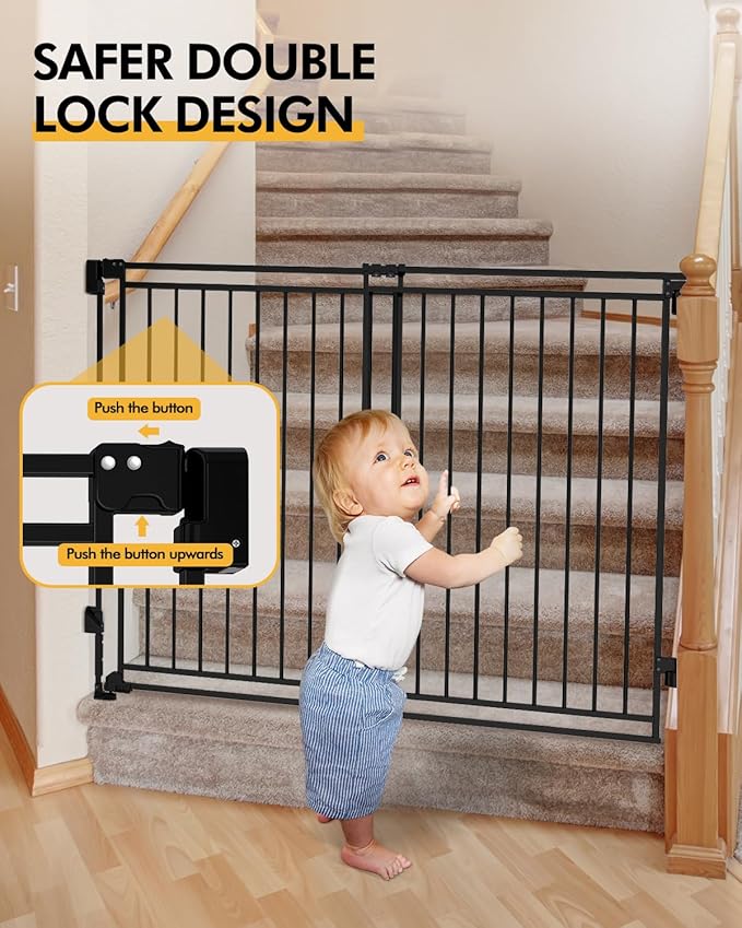Baby Gate for Stairs Doorways & Kitchen, Extra Wide 32"-54" W x Extra Tall 39" H, No Bottom Bar Dog Gate, One-Handed Auto-Close, Hardware Mount Safety Gate for Dogs & Toddlers, Black