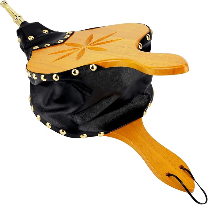 TJ.MOREE Fireplace Bellows Indoor 19"x 8" Large Wood Fire Blower with Hanging Strap, Long Handle, Metal Nozzle, Great Tool for Fireplace, Fire Pit, Wood Stove, BBQ, Outdoor Camping - Carving