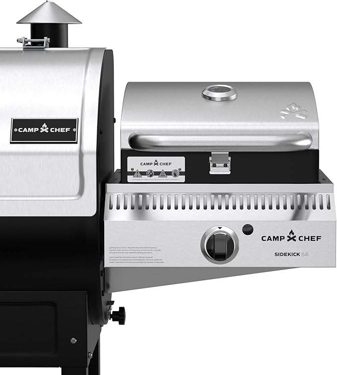 Camp Chef Sidekick Sear - Includes BBQ Box for Pellet Grill - Accessory for Outdoor Cooking - Sear & Grill with Ease - 14" Cooking System Compatible, Silver