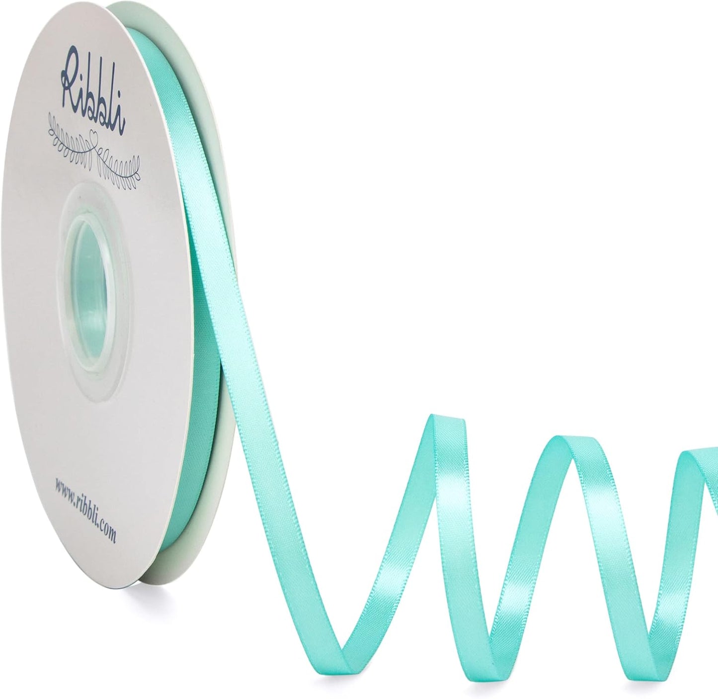 Ribbli Aqua Blue Satin Ribbon,Double Faced Satin 1/4 inch x Continuous 50 Yards,Aqua Blue Ribbon Use for Bows Bouquet,Gift Wrapping,Wedding Decoration,Floral Arrangement