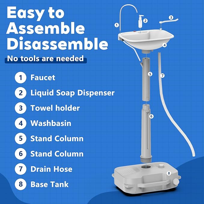 Portable Sink Hand Wash Station - 18L Capacity With USB Port or Battery Powered, Lightweight Camping Sink for Travel, Outdoor, Camping - Includes Soap Dispenser & Towel Holder