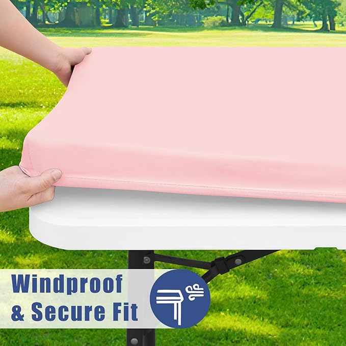 Spandex 5 Foot Rectangle Table Cloth 6 Pack, Elastic Fitted Tablecloths for Picnic, Stretch Washable Patio Table Cover for Outdoor, Camping, Banquet and Parties (Pink, 30"x60")