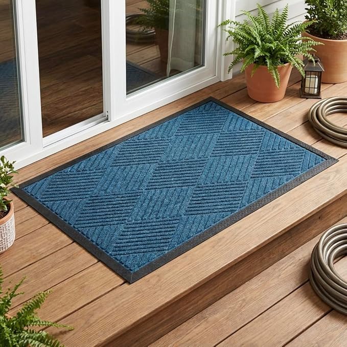 Ecomills Deluxe Diamond Entrance Door Mat, Large Heavy Duty Absorbent Rubber Rug, Blue, 3’ X 4’ feet