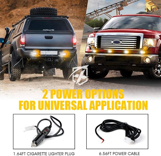 Xprite LED Surface Mount Strobe Lights Kit, White Amber Grill Grille Emergency Warning Flashing Marker Light Warning Light Assemblies for Trucks Vehicles ATV RV Cars Van - 8PCS