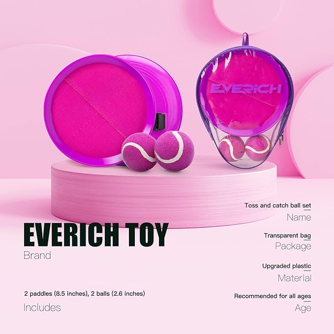 EVERICH TOY Upgraded Toss and Catch Ball Game Set, Kids Toy Stocking Stuffers for Boys Girls Ages 3-12, Includes 2 Paddles 2 Sticky Balls, Water-Resistant Indoor Outdoor Toy for Beach Pool Yard