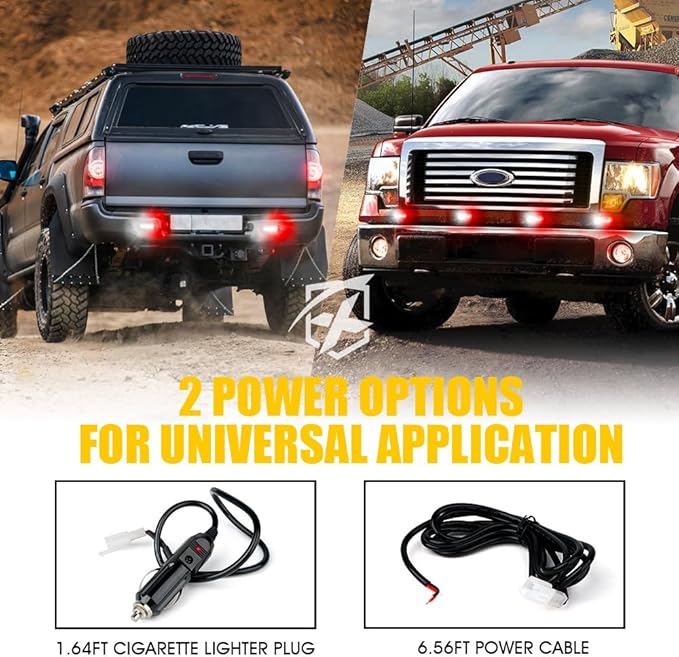 Xprite White Red LED Surface Mount Strobe Lights Kit, w/Control Panel Emergency Safety Warning Flashing Grille Cop Marker Light Assembly for Vehicles Trucks ATV UTV Motorcycle 4PCS