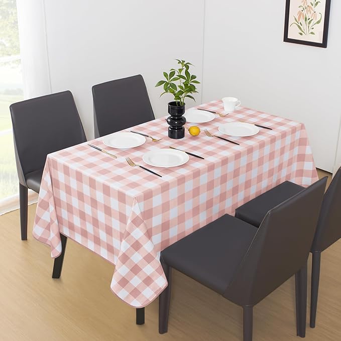 MOSAYT Rectangle Vinyl Tablecloth, 100% Waterproof Buffalo Gingham Plastic Table Cloth, Heavy Duty Wipeable Table Covers for Picnic, Outdoor, Camping - 54 x 108, Pink