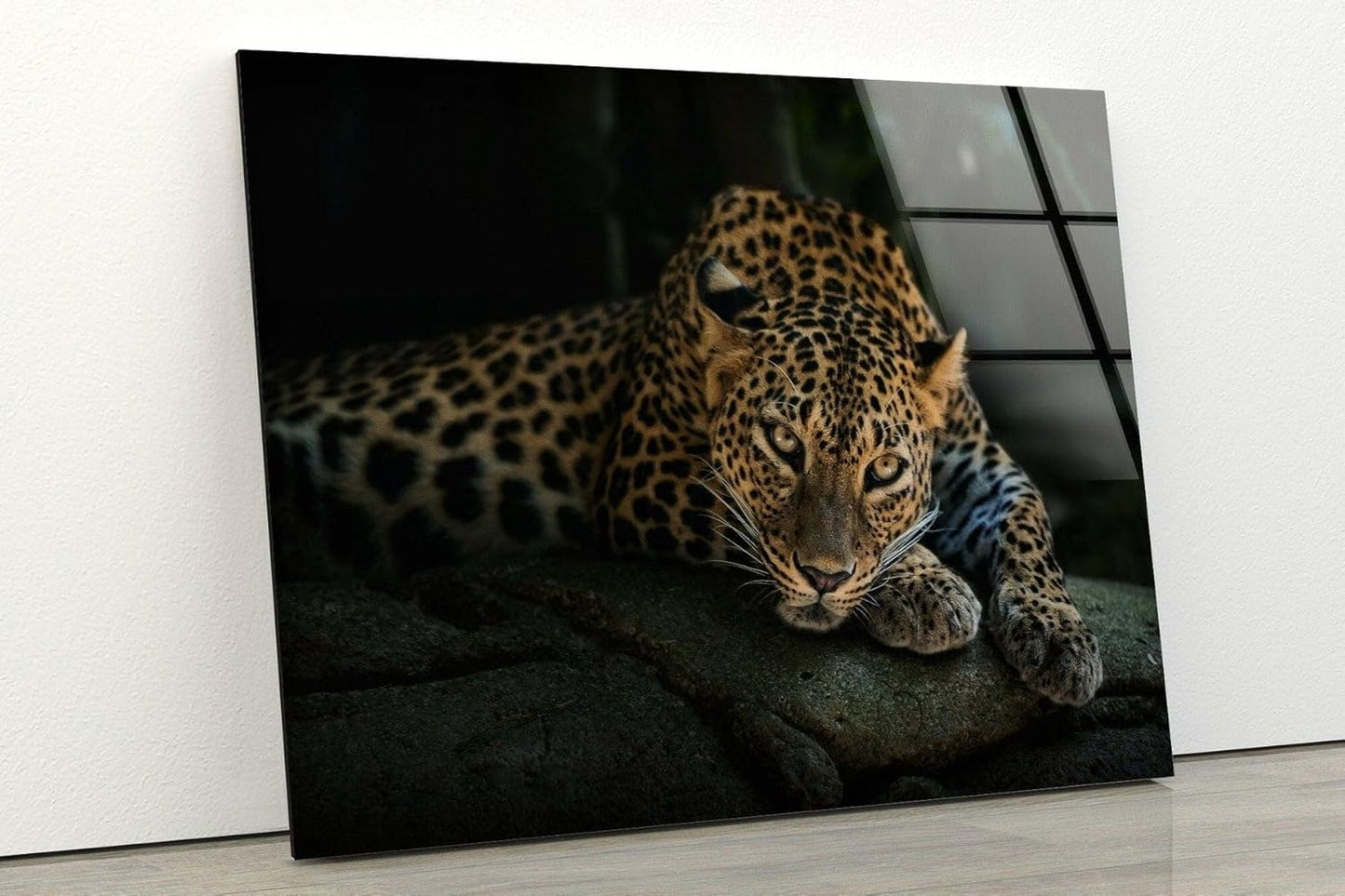 My Photostation.com 48Wx32H'' Fierce Leopard Glass Wall ArtTempered Glass Printing Wall Decor Large Wall Art Wall Hangings