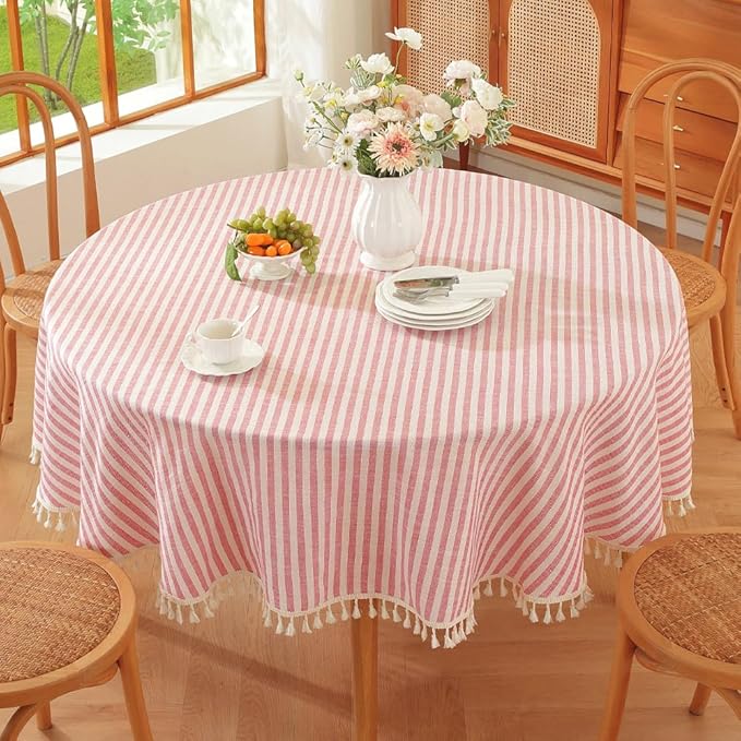 TruDelve 70 Inch Round Tablecloth Red and White Striped Cloth Tablecloths Circle Outdoor Picnic Table Cloth Round Cover (Red,70",Round)