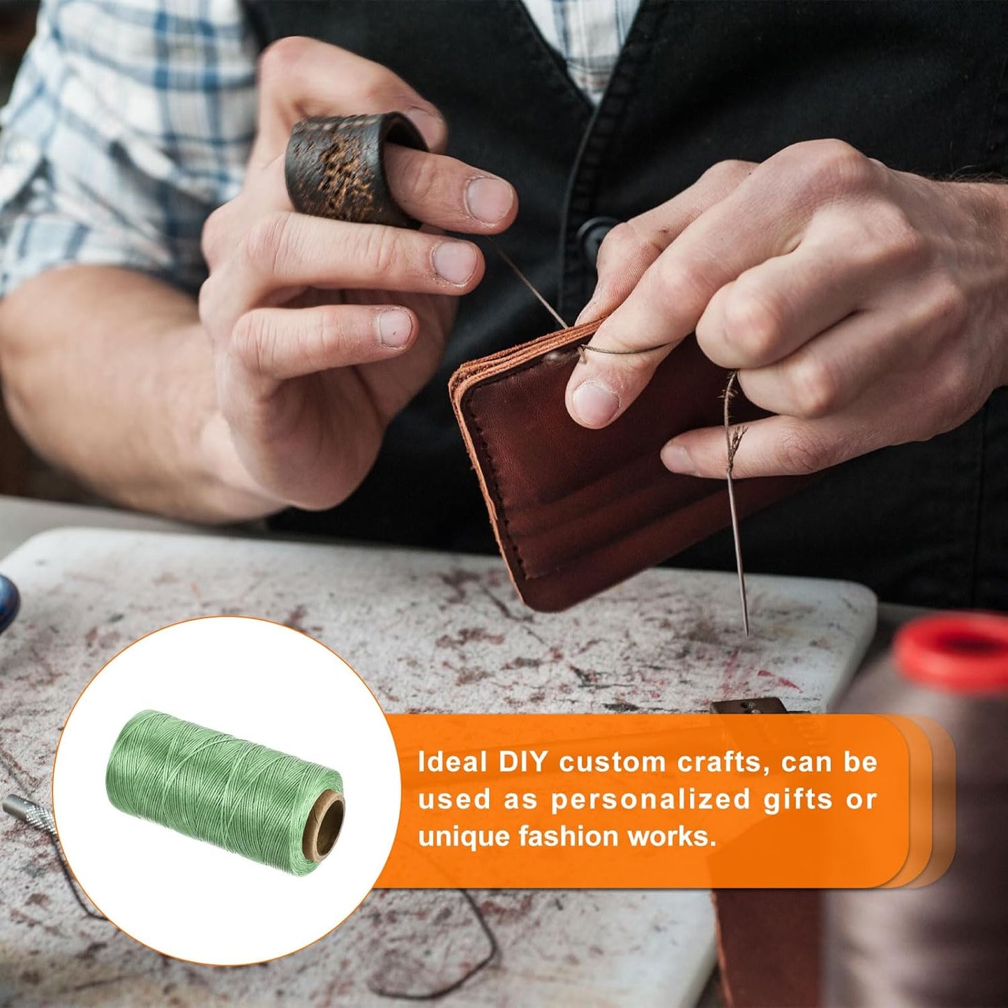 MECCANIXITY Waxed Thread,284 Yard 0.8mm 150D Flat Wax Thread Polyester Waxed String for Leather Sewing Hand Weaving Book Binding Home Decoration,Grass Green