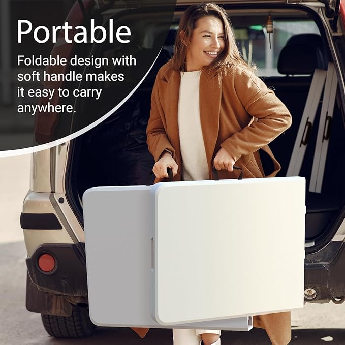 10 Pack of 6 Feet Foldable Table with Built in Handle & Steel Legs | Heavy Duty Portable | Perfect for Party, Dining, Wedding, Events, Picnic Indoor, Outdoor, Camping, Utility, Temporary