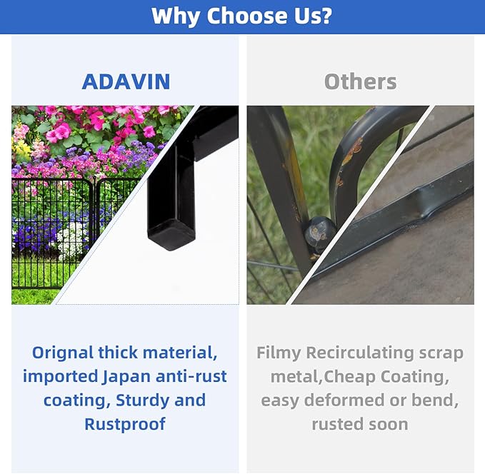ADAVIN 24 in(H) Garden Fence with Gate, 8 Panels Total 19.7 Ft(L), Heavy Duty Iron Metal Animal Barrier Fence, Dog Fence Outdoor for Yard, Temporary Fencing, No Dig Garden Border Fencing