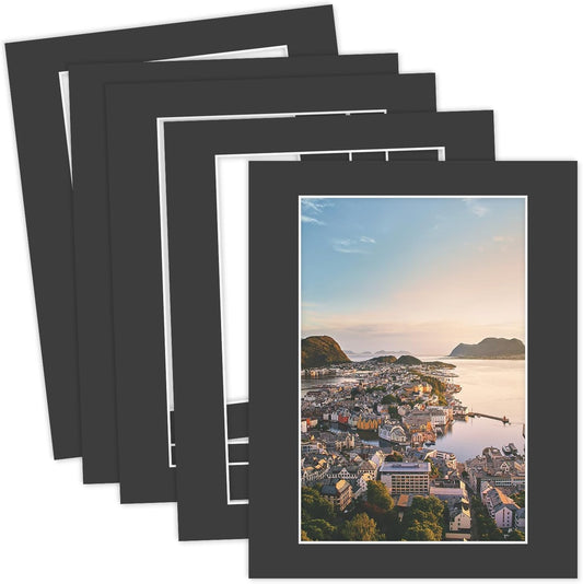 MBC Mat Board Center, 5 Pack 11X14 for 8X12 Black Picture Mats Frame Mattes, Bevel Cut, Acid Free, 4-Ply Thickness