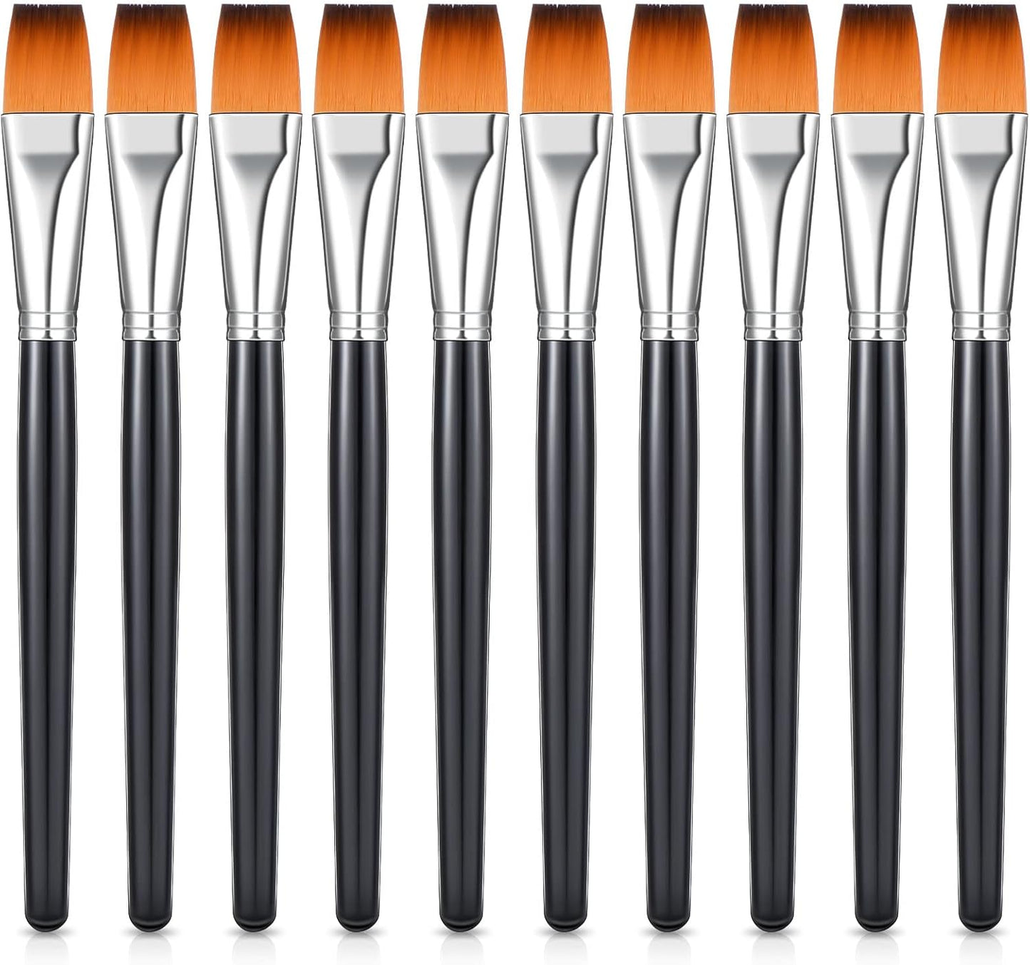 Zonon 10 Pcs 3/4 Inch Flat Paint Brushes Acrylic Painting Craft Accessories Small Watercolor Paint Brushes Bulk for Adult Artist Detail Oil Canvas Face(8.1 x 0.9 x 3/4 Inch,Black)