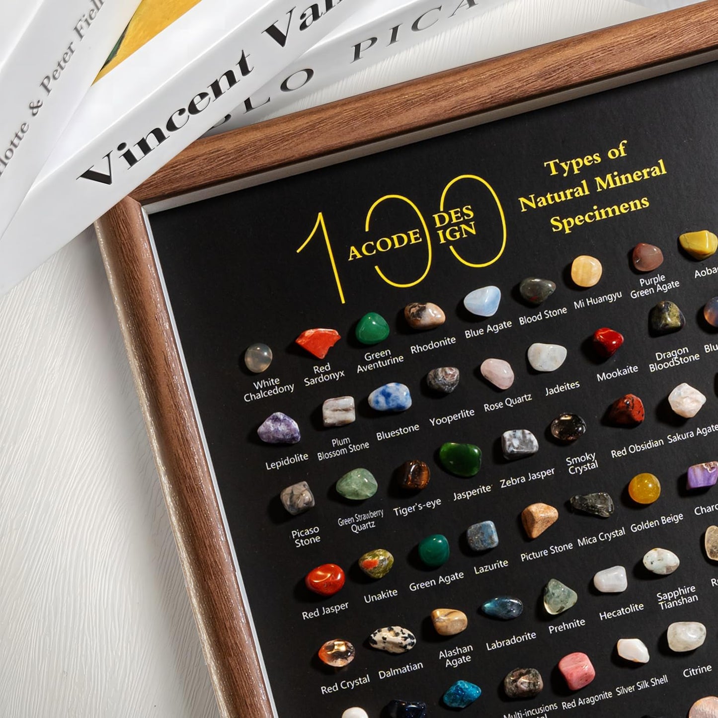 ACODE Natural Mineral Specimen Shadow Box, Geology Collection Case Decoration, Home Decor Wall Art Tabletop Display with Real Rocks Crystals, Gift for Birthday Christmas Housewarming Children's Day