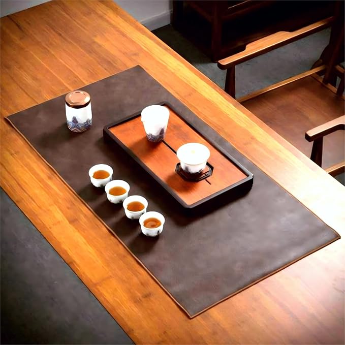 PU Leather Table Runner, 12x20 Inch Nightstand Cover，Waterproof & Heat Resistant Coffee Table Mat, Easy Wipe-Clean Vintage Tea Mat for Bedside or Living Room Decor