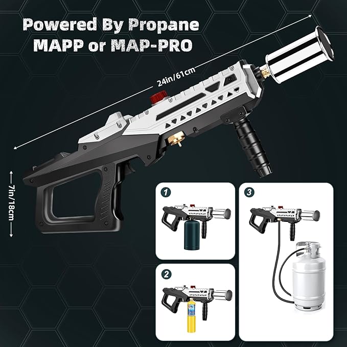 Propane Torch Gun, Powerful Cooking Grill Torch Gun, Adjustable Flamethrower Multi Use Blow Torch for BBQ, Campfire, Charcoal Wood Grills Lighter(Tank Not Included)