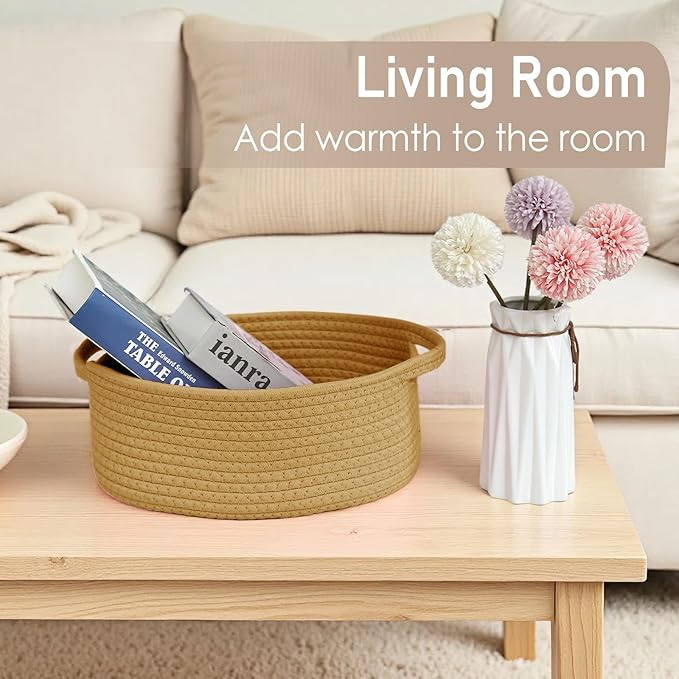 Woven Basket,Small Rope Storage Bin with Handles & Ribbon Bag, Organizer for Shelves Closets,Gift Basket Empty for Birthday,Books,Dog Toys, Jute