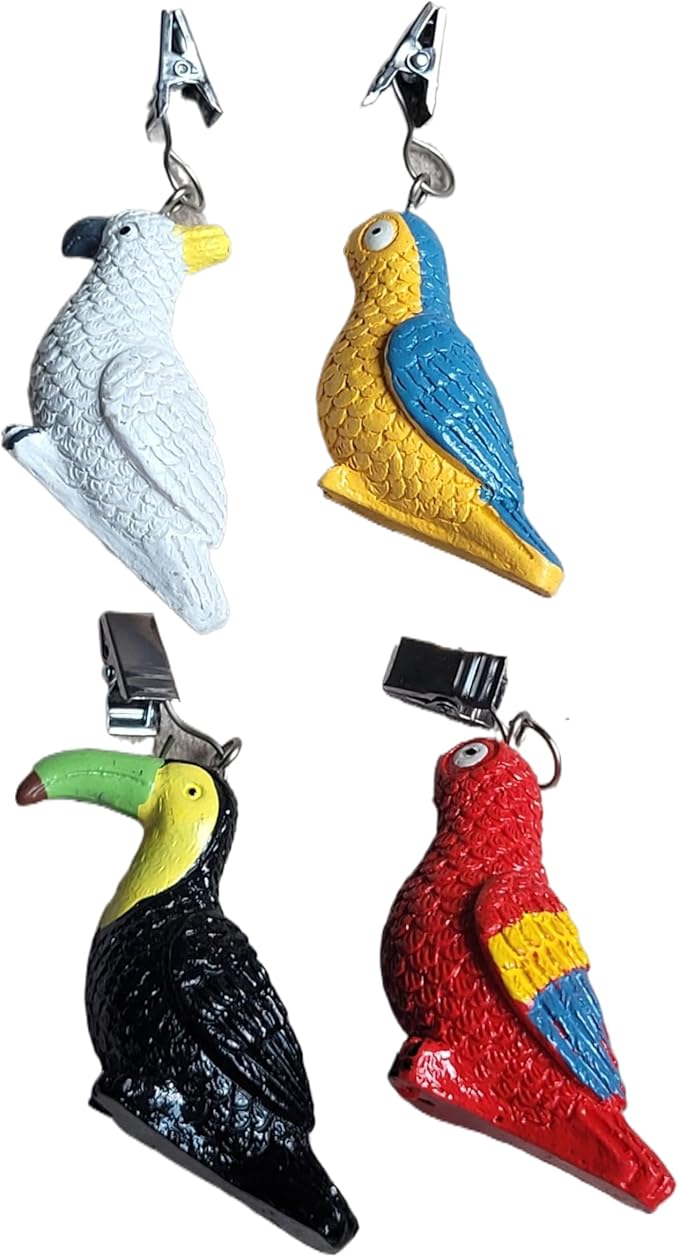 TwoFish Home Set of 4 Colorful Parrot Resin Tablecloth Weights Clips Colorful Parrot Handicraft Tablecloth Clamps Pack of 4