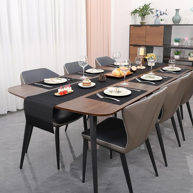 Myir JUN Table Runner, Vinyl Table Runner Indoor 72 Inch Long Arbitrarily Cropped Runner for Table Heatproof for Home Party (Black, 15 x 72 inch)