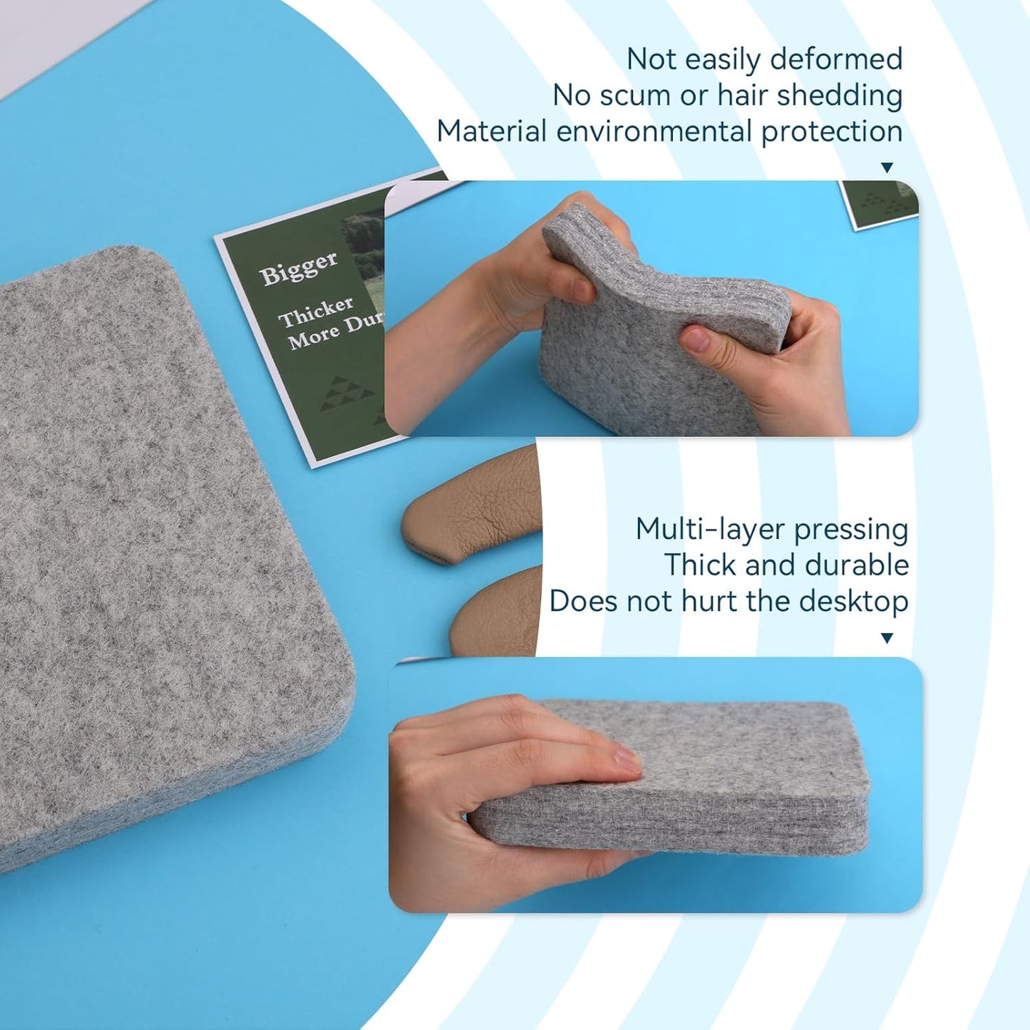 WONVOC Needle Felting Pad, 6x6x1'' Natural Wool Felting Mat, Needle Felting Supplies, with Finger Cots and 40 Straight Pins, for Wool Project Crafts