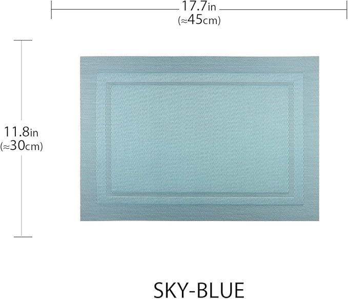 PIGCHCY Heat Insulation Non Slip Plastic Placemats,Washable Easy to Clean Woven Vinyl Kitchen Stain Resistant Placemats for Dining Table Set of 4(Sky Blue)