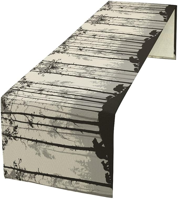 Retro Bear Table Runner, Rustic Foggy Forest Wild Animal Table Runner for Kitchen Dining Home Coffee Party 13x36in